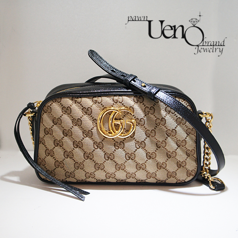 GUCCI GG Marmont Shoulder Bag Canvas Leather Black